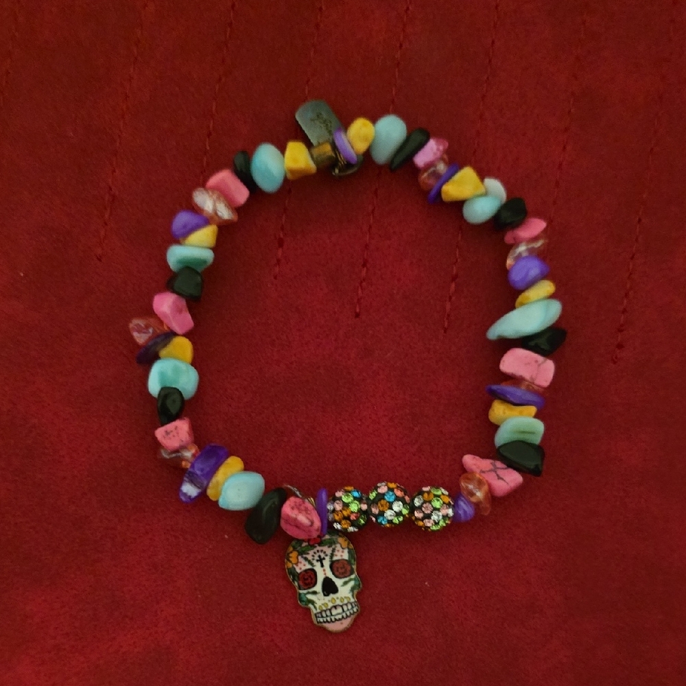 Erimish Extended Multicolor Beaded Bracelet with  Sugar Skull Charm